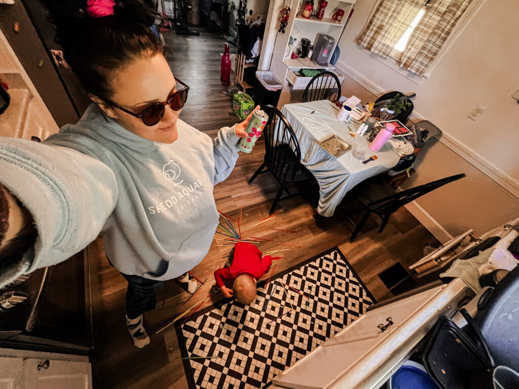 Messy morning with kids in the cluttered kitchen